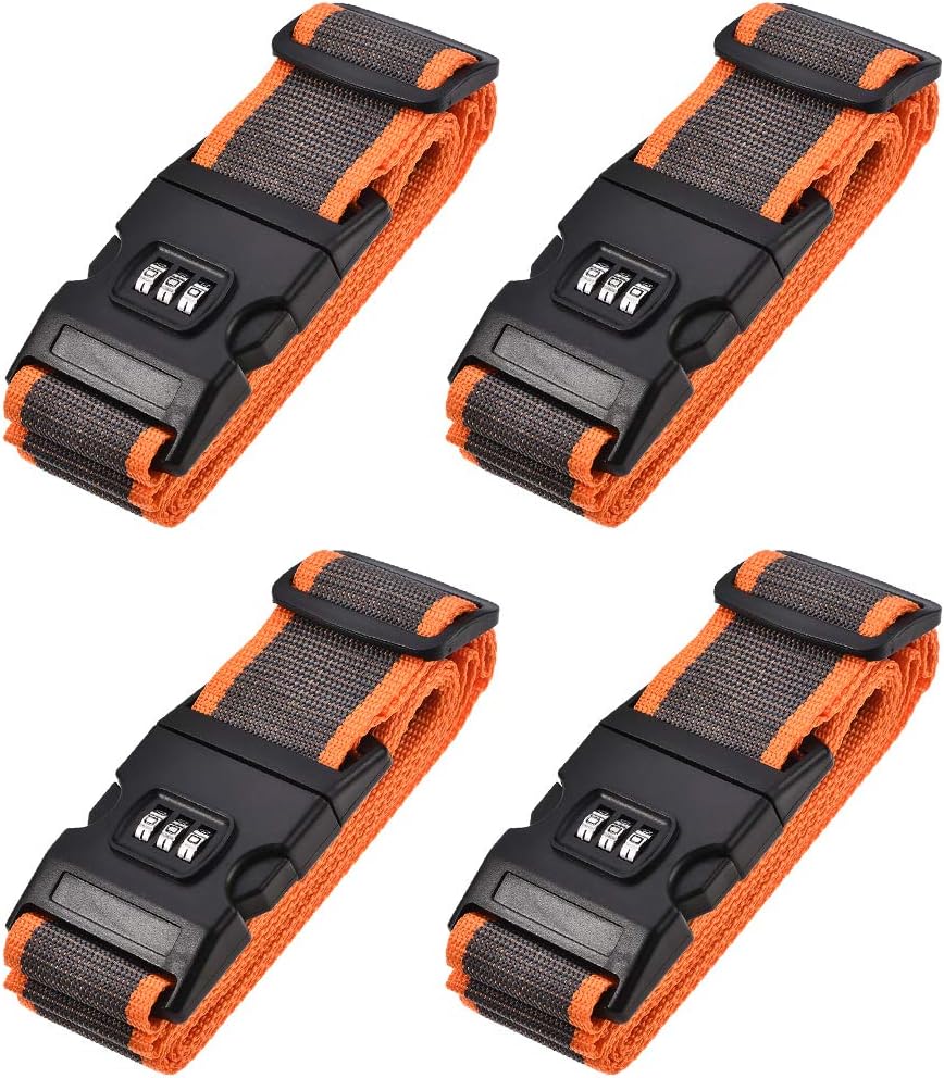 uxcell Luggage Straps Suitcase Belts with Buckle, Combination Lock, 2Mx5cm Adjustable PP Travel Bag Packing Accessories, Orange Gray 4Pcs