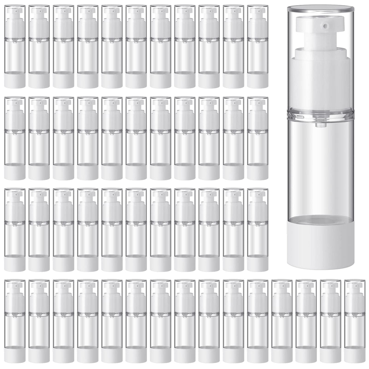 Sabary 60 Pcs Clear Airless Pump Bottles Refillable Cosmetic Travel Size Dispenser Vacuum Plastic Travel Bottles Empty Lotion Pump Dispenser Liquid Toiletry Container(1 oz)
