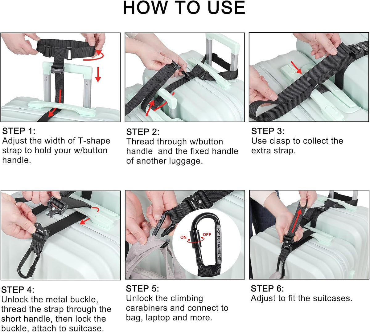 Vigorport Luggage Straps, Straps for Suitcase, Add A Bag Adjustable Luggage Accessories with Carabiner for Connect Your 2 Suitcases, Bag Straps for Luggage