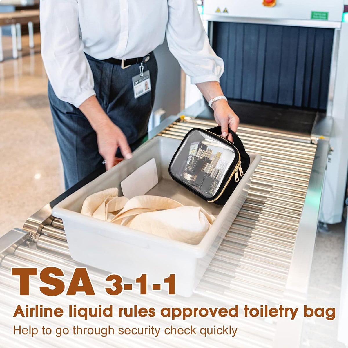 Wedama TSA Approved Toiletry Bag, 3 Pack Clear Makeup Bags with Handles, Quart Size Clear Toiletry Bags, PVC Cosmetic Bags for Women and Men, Carry on Airport Airline Compliant Bag, Black
