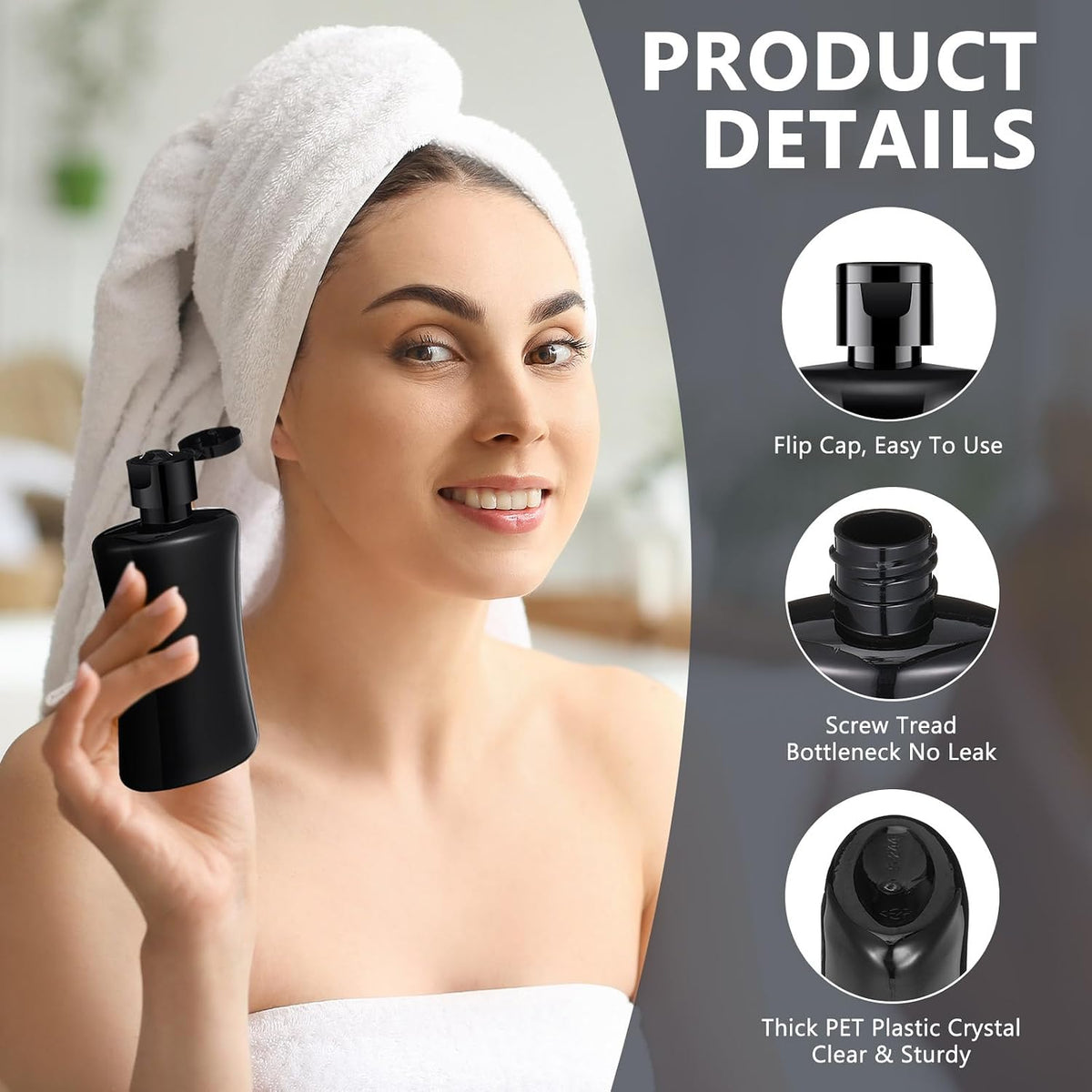 Domensi 50 Pcs 3.4 oz Black Travel Squeeze Bottles with Lids
