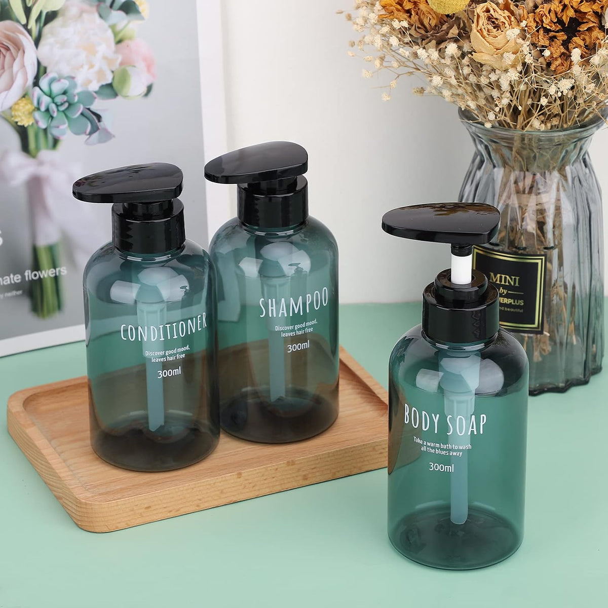 Segbeauty Shampoo and Conditioner Dispensers, 10oz Refillable Pump Bottles for Shower 300ml Body Wash Shampoo Dispenser 3 Packs Empty Plastic Press Bathroom Liquid Body Soap Gel Lotion Dispenser Blue
