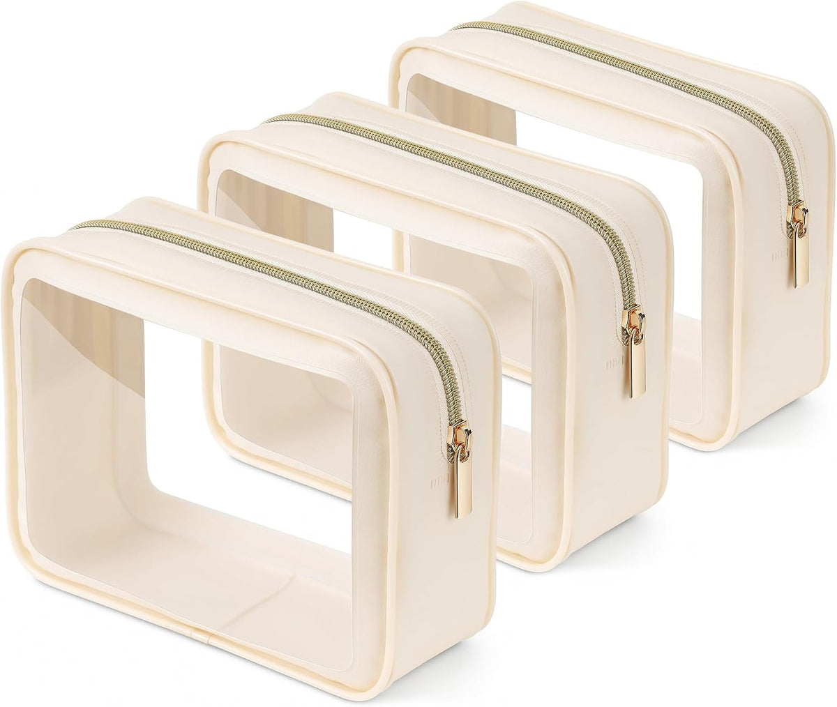 Clear Toiletry Bag, TSA Approved Makeup Bag, 3 Pack, Beige