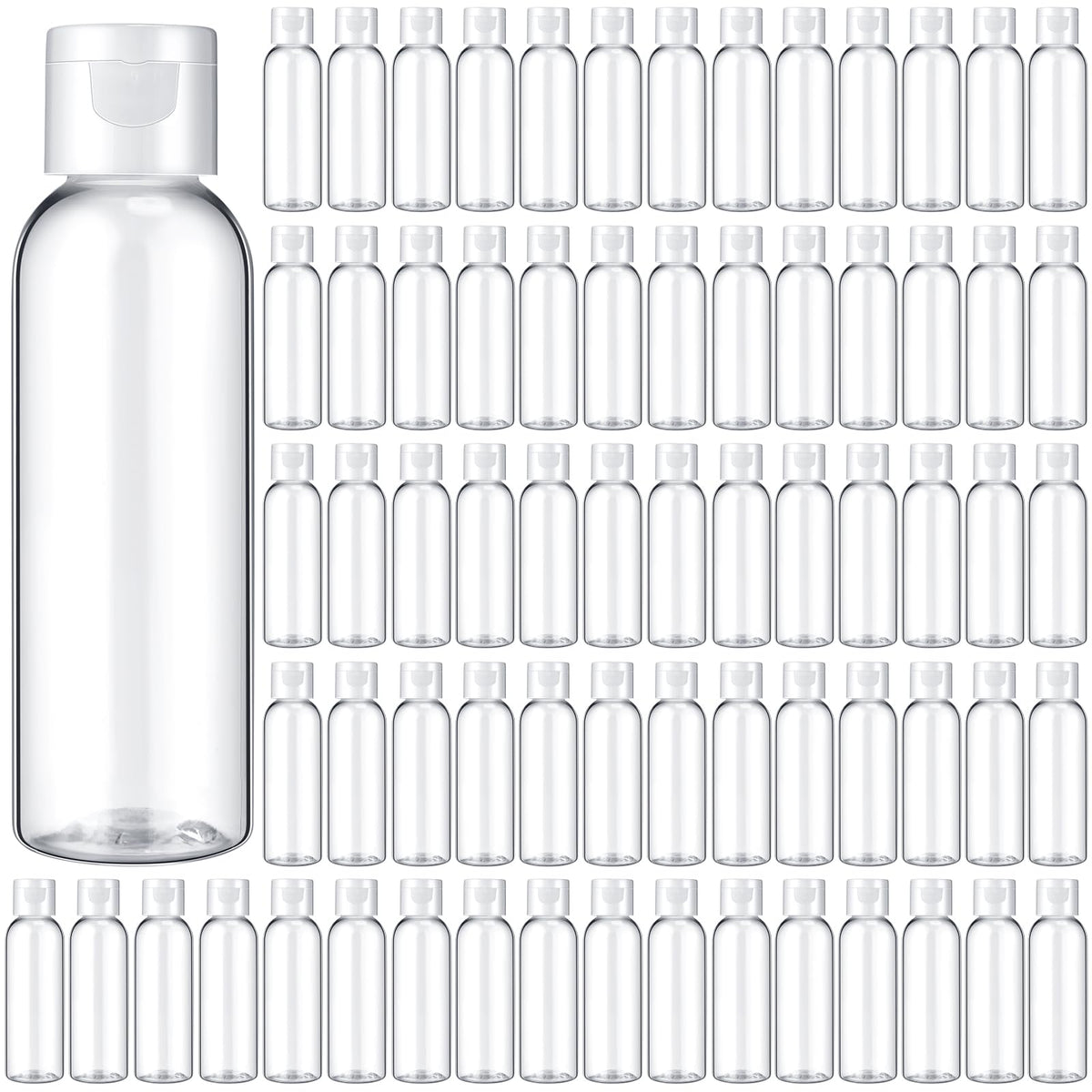 Zhehao 200 Pcs 2 oz Clear Plastic Empty Bottles with Lids(Black Cap)