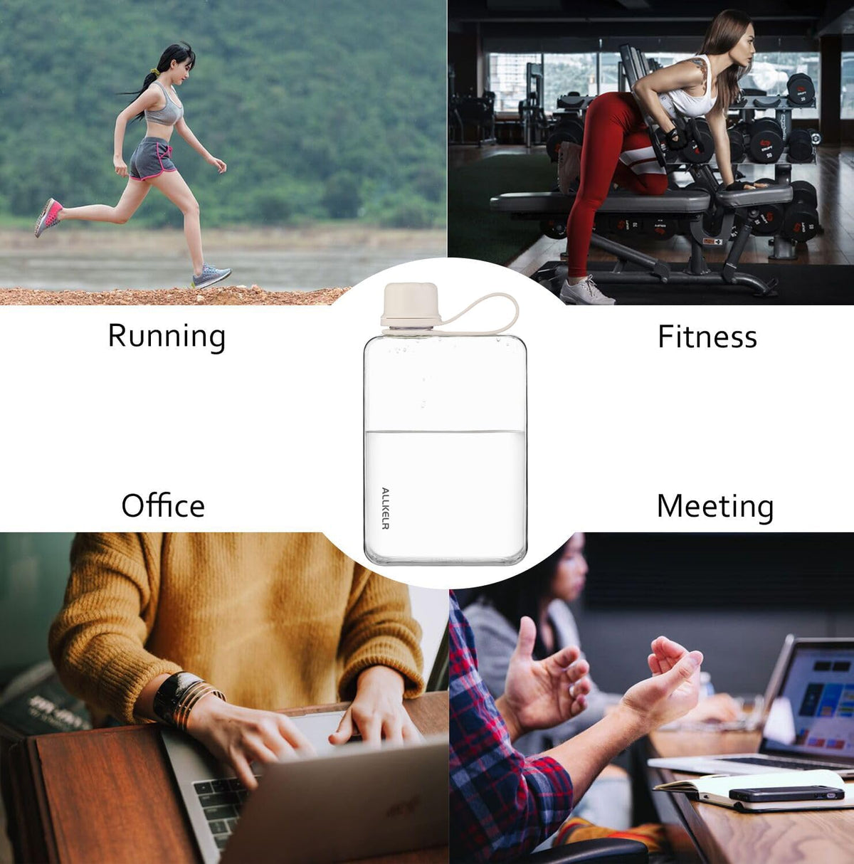 Portable Flat Water Bottle, 17 oz, White