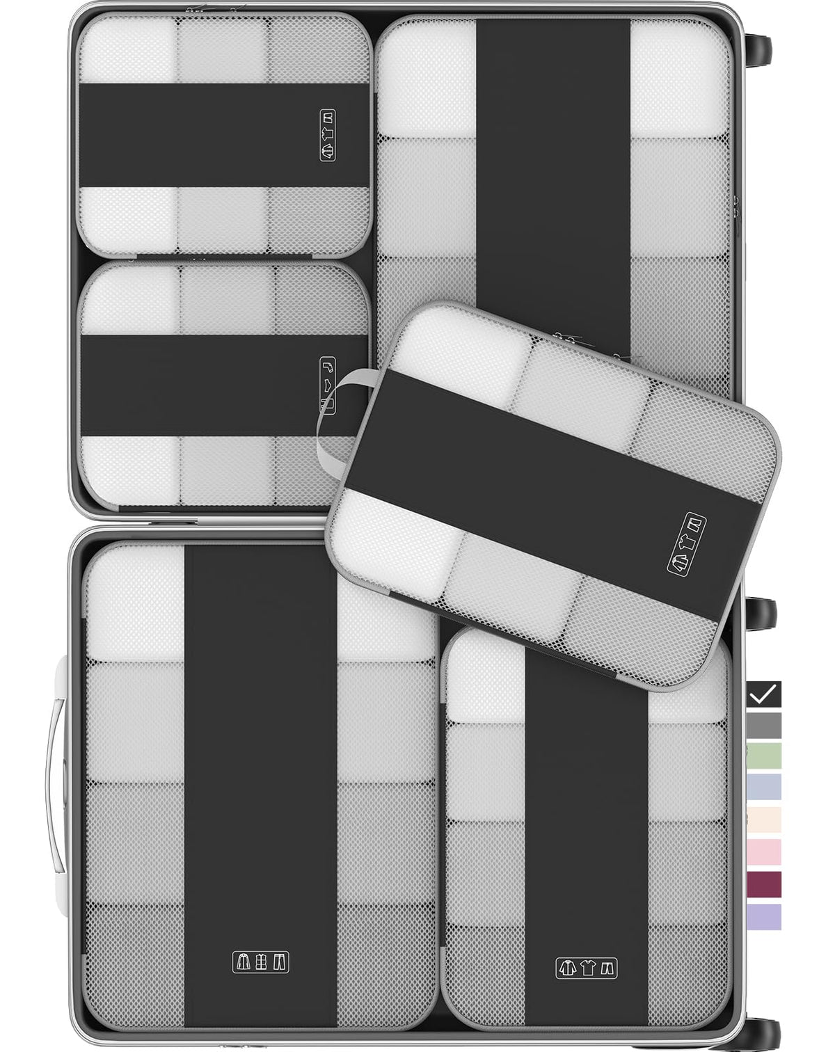OlarHike 8 Set Compression Packing Cubes for Travel Gifts Mom Women,Airplane/Car/Cruise Travel Essentials,Compressible Expandable Space Saver Bags,Garment Bags with Over 1000 pcs Mesh Holes(Beige)