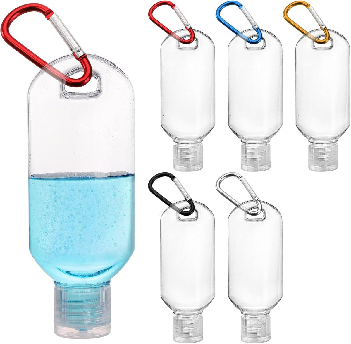 Kingrol 50 Plastic Travel Squeeze Bottles with Keychains, 2 oz Empty Hand Sanitizer Bottles, Portable Liquid Squeeze Containers for Toiletries, Cosmetics - Leak Proof, Refillable