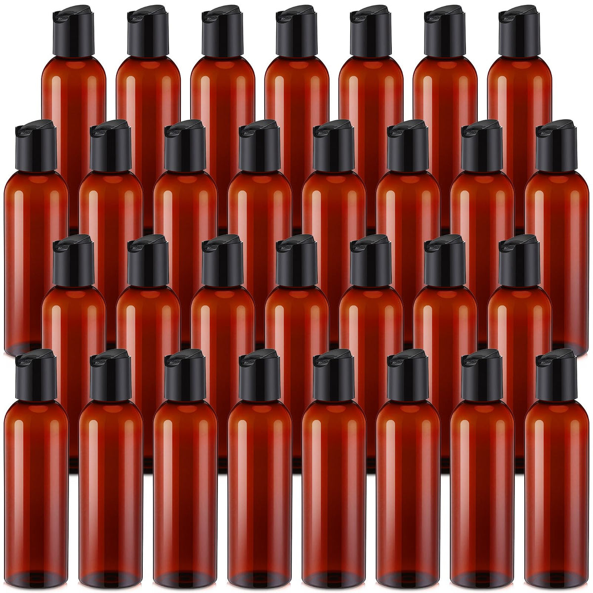 Mimorou 30 Pack Amber Empty Bottles Plastic Squeeze Bottles with Disc Top Flip Cap Small Empty Travel Squeeze Bottle for Lotions Liquid Body Soap Conditioner Creams(6.8 oz)