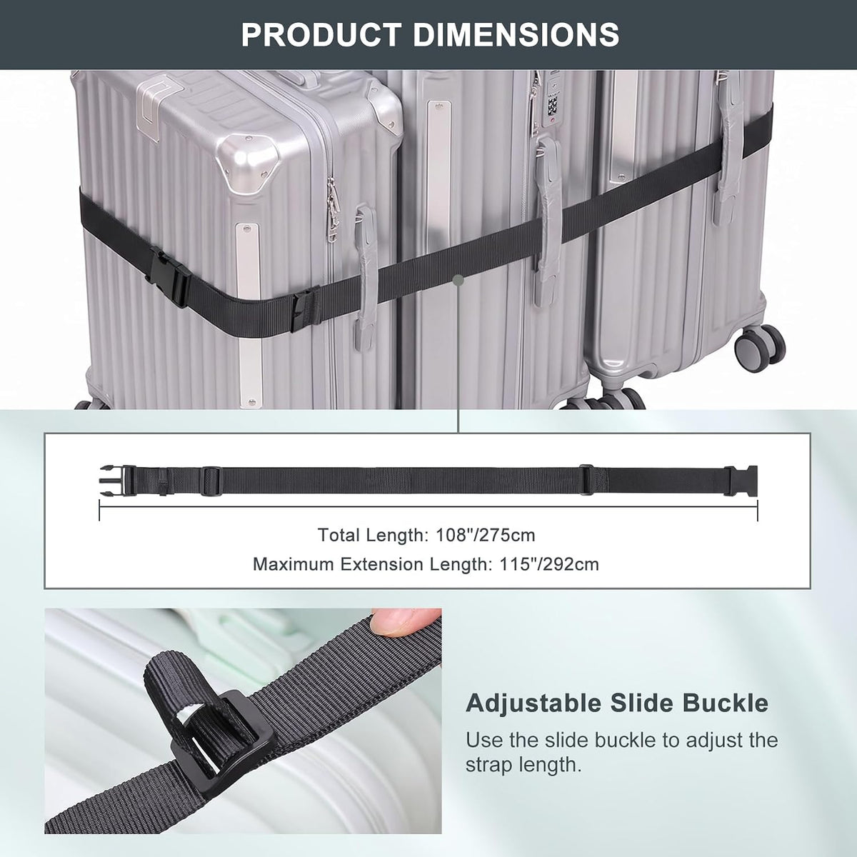 Vigorport Luggage Straps, Stretchable Luggage Connector Strap for Suitcase