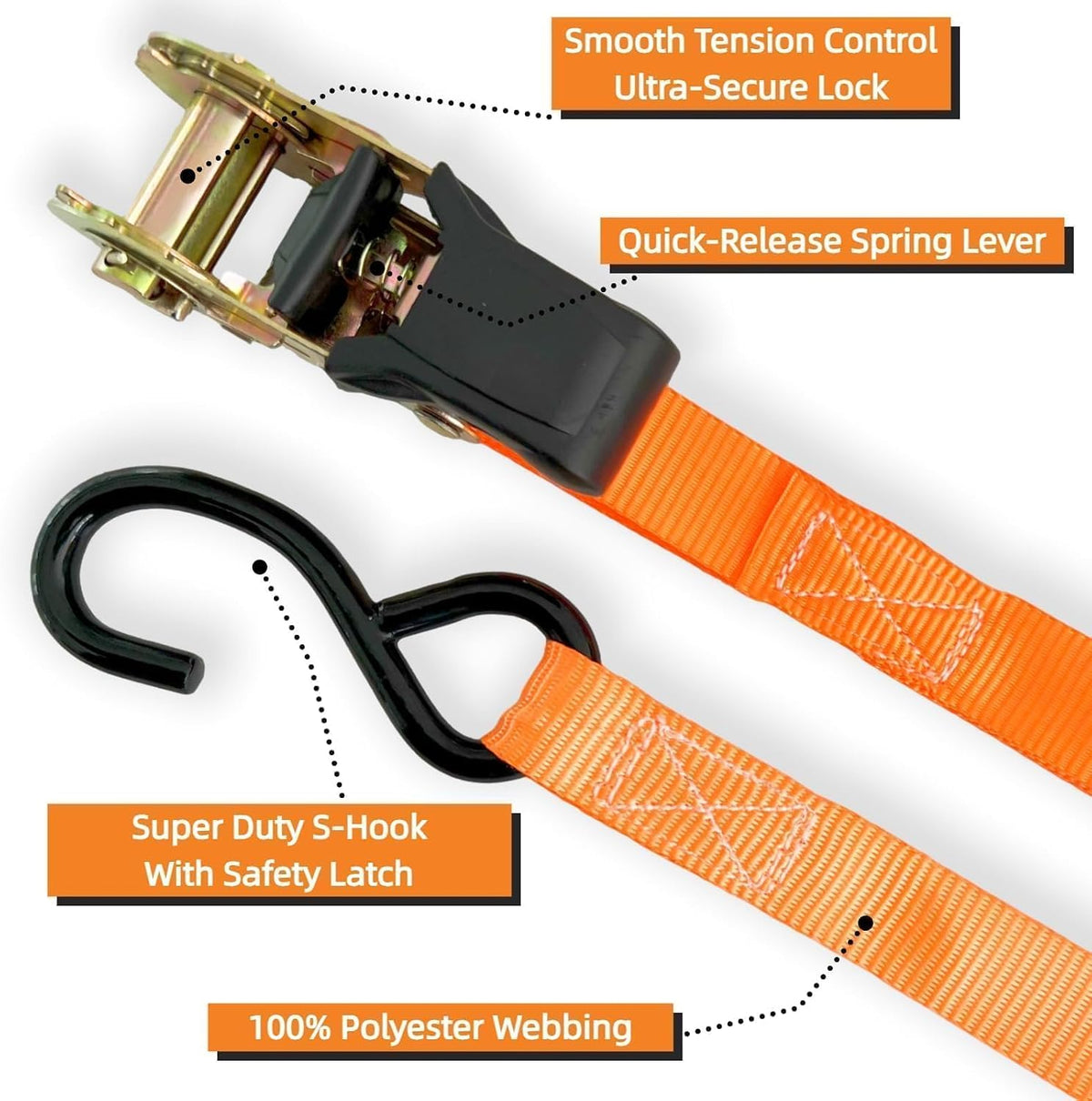 Ratchet Tie Down Straps 8PK, 1in x 16ft, 1740lb Break Strength