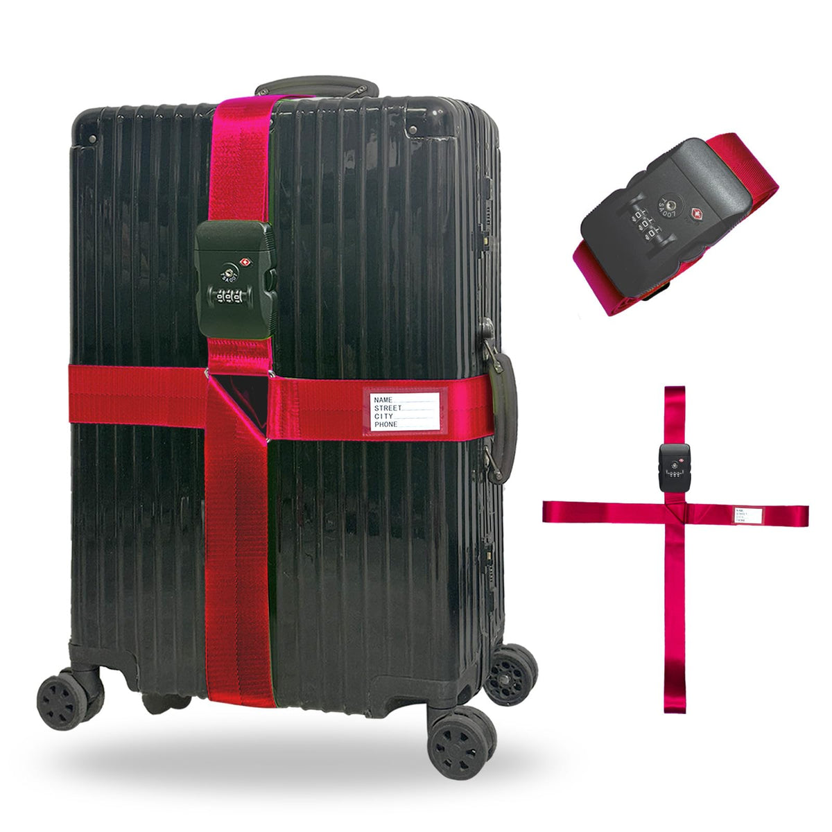 Luggage Straps TSA Approved with Lock,Suitcase Straps with Tags(Red 2 Pack)