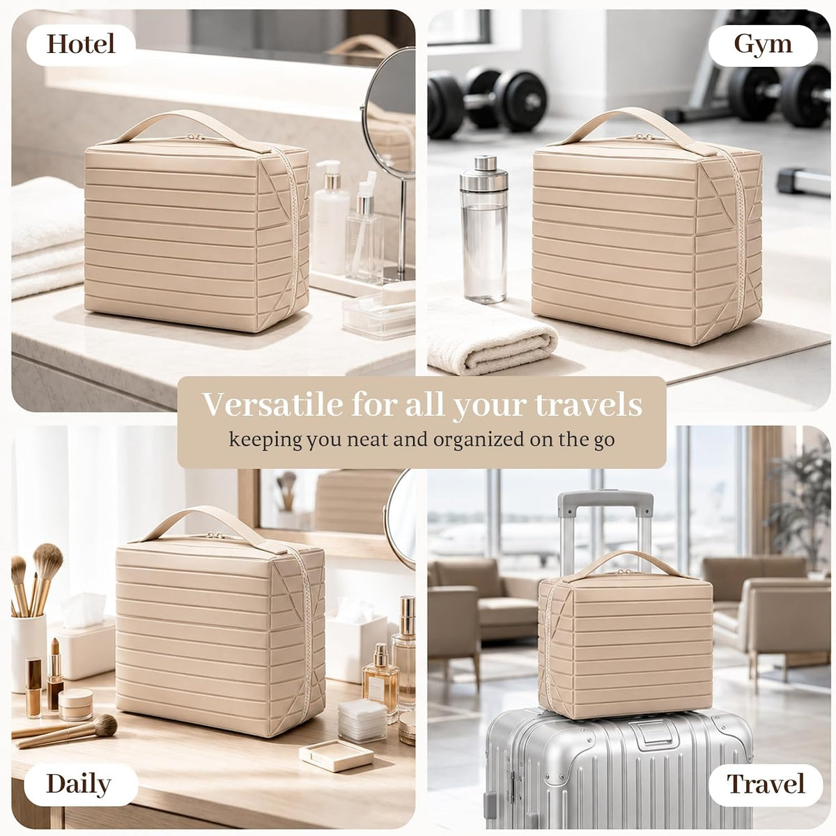 Travel Makeup Bag, Fold Down Stand Up Organizer with Dividers