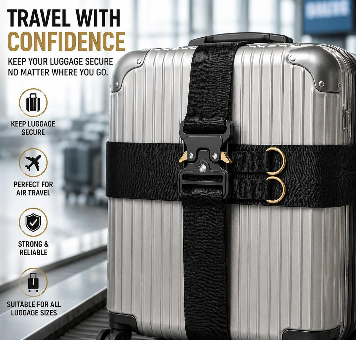 Metal Buckle Heavy Duty Luggage Straps, 2 Pack 10ft x 2in Tie Down Straps