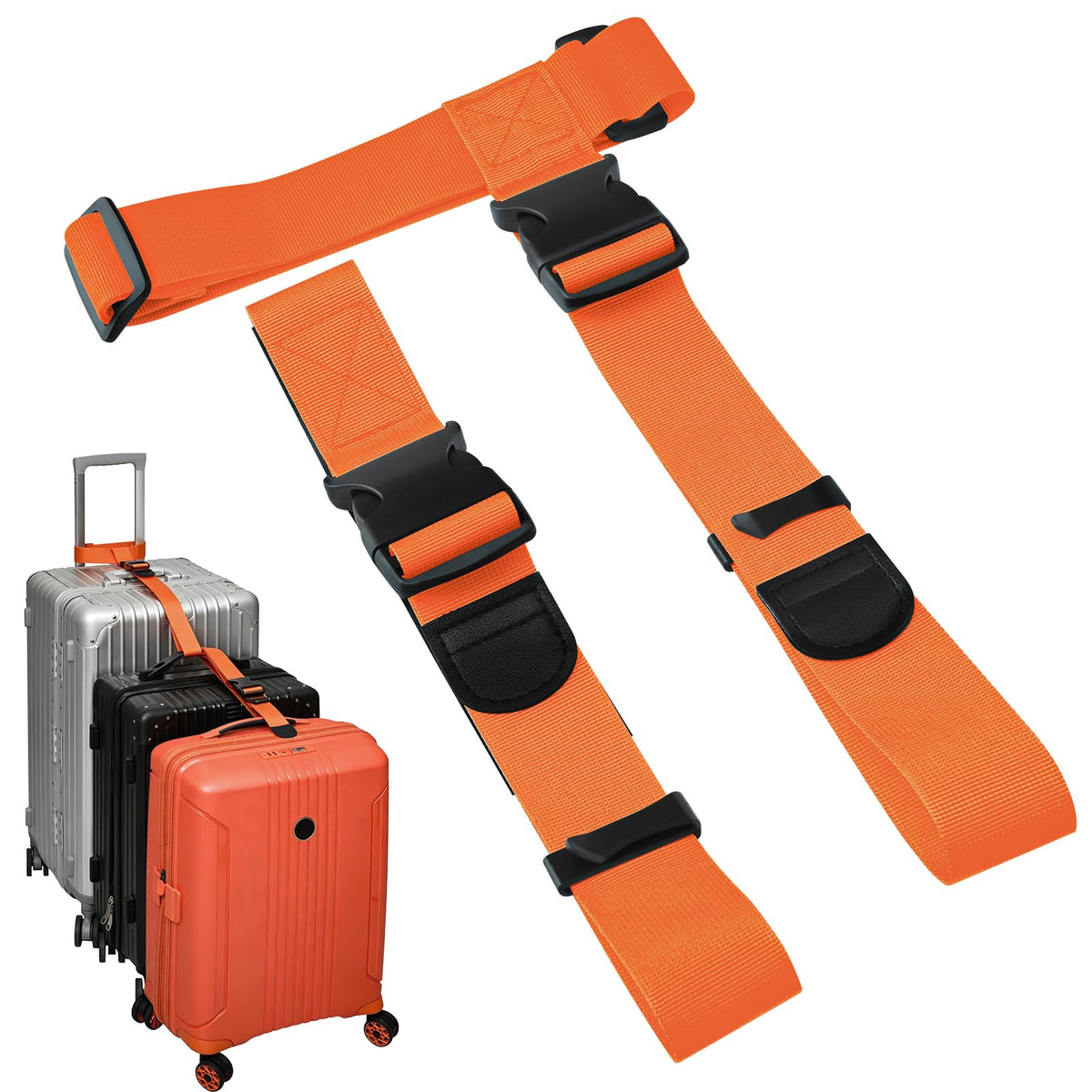 BILIONE 4 Pack Luggage Connector Straps,Connect 3 Suitcases & Add A Bag