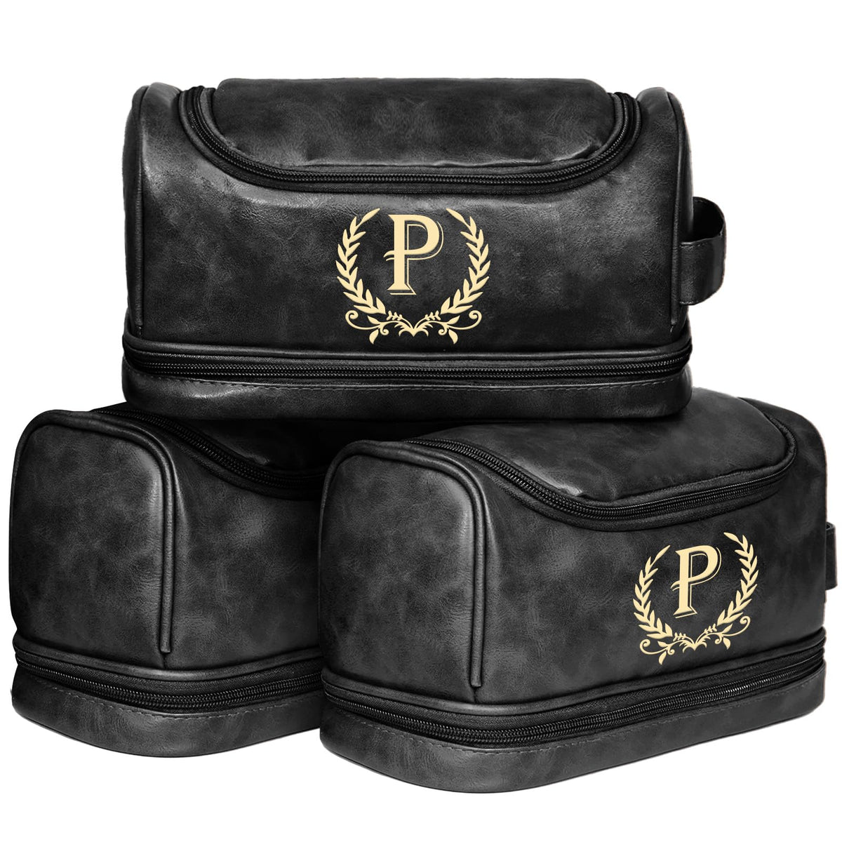 Father's Day Travel Toiletry Bag for Men, Leather Waterproof Shaving Kit Bag with Hanging Hook, Birthday Anniversary Christmas Presents for Father(DB-P)