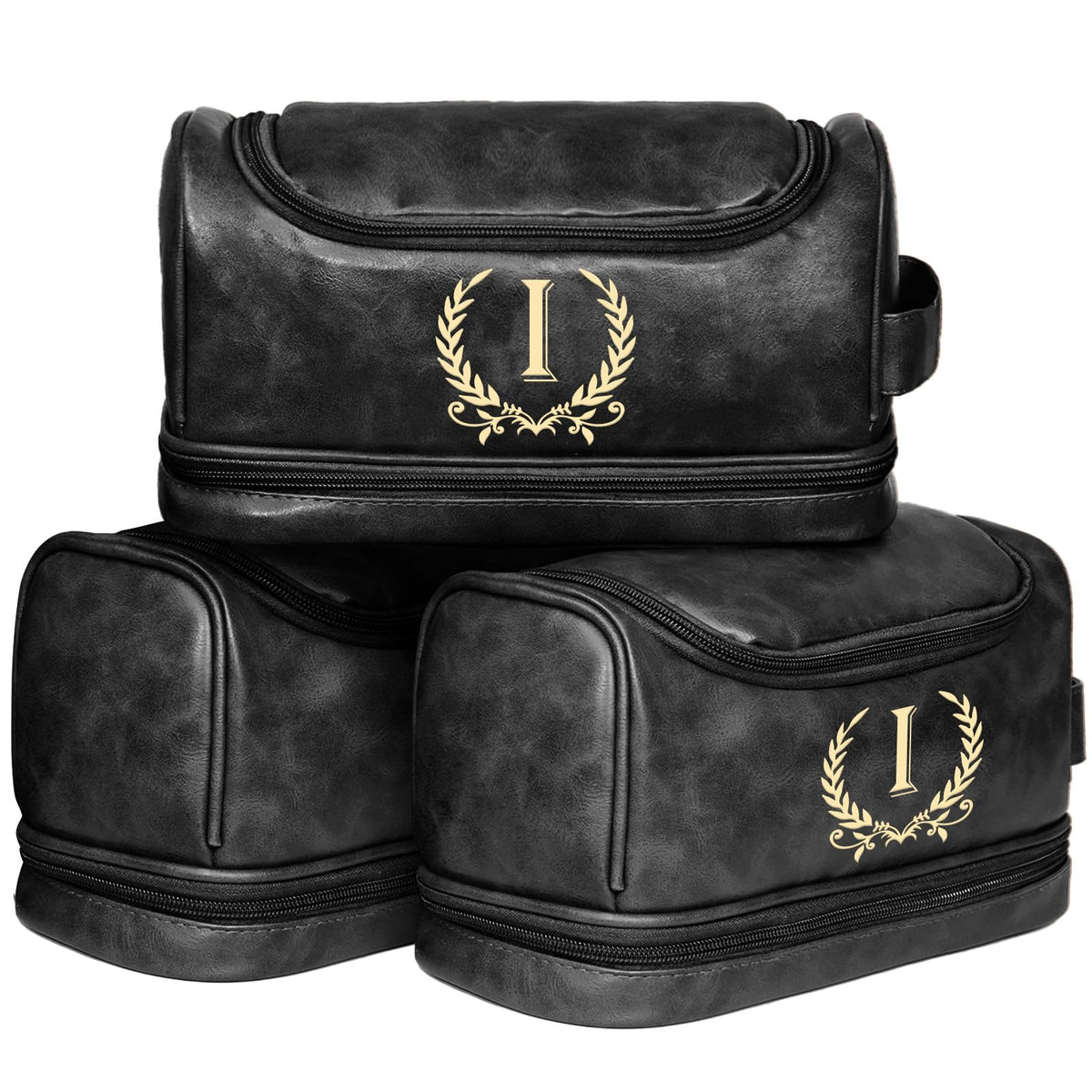 Father's Day Travel Toiletry Bag for Men, Leather Waterproof Shaving Kit Bag with Hanging Hook, Birthday Anniversary Christmas Presents for Father(DB-P)