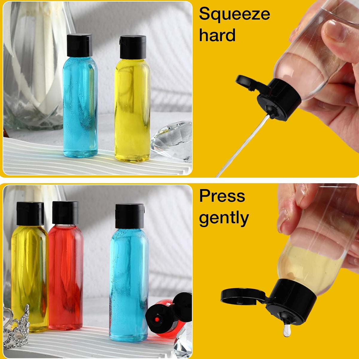 Zhehao 200 Pcs 2 oz Clear Plastic Empty Bottles with Lids(Black Cap)