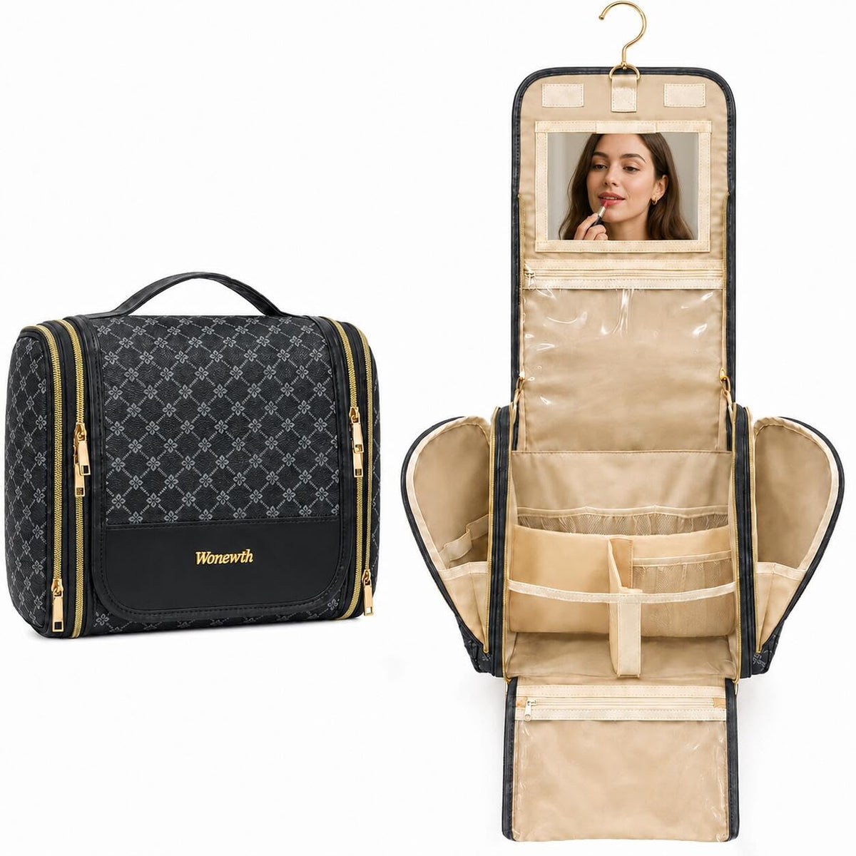 Women Travel Toiletry Bag Large Hanging Toiletry Bag with Mirror