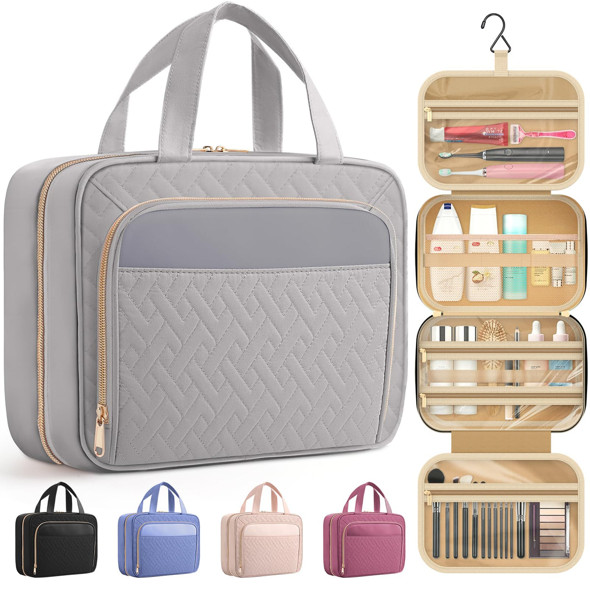 HOTOR Hanging Travel Toiletry Bag Women Men, Rosewood-Pink, Medium