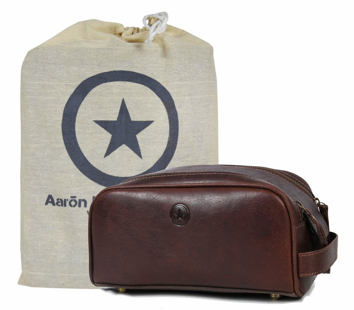 10" Premium Leather Toiletry Travel Pouch With Waterproof Lining | King-Size Handcrafted Vintage Dopp - Kit By Aaron Leather Goods (Dark Brown)