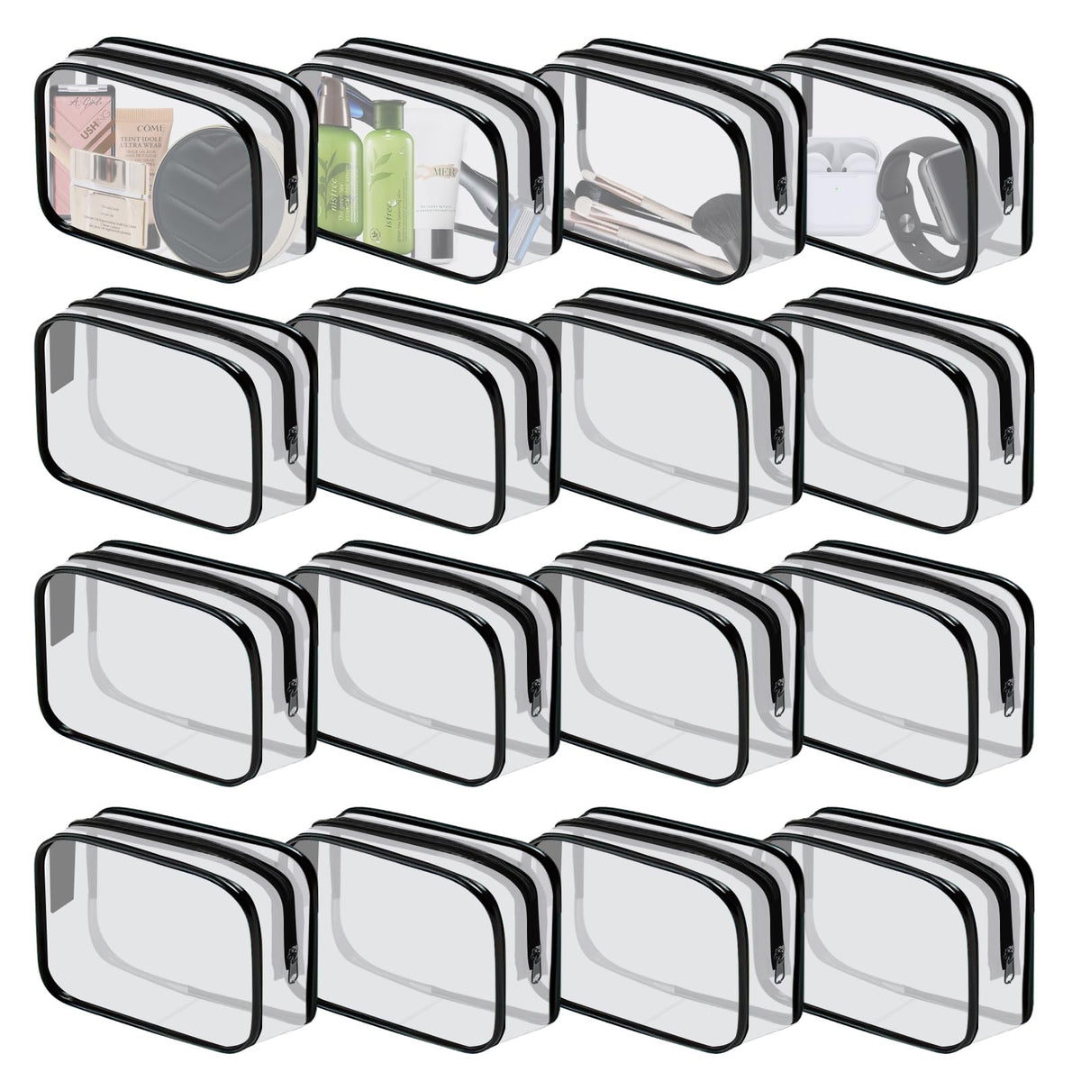 16 Pieces Clear Makeup Bags Bulk, TSA Approved Toiletry Bag for Travel, PVC Waterproof Cosmetic Pouches Clear Pouch with Zipper for Men and Women Carry-on Travel Essentials Cosmetic Bags (White-M)