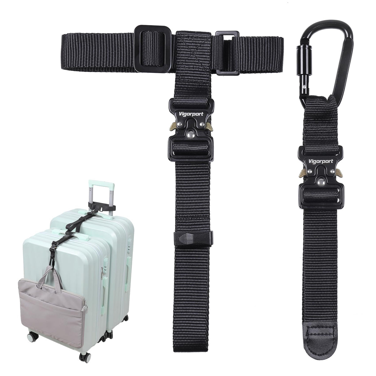 Vigorport Luggage Straps, Straps for Suitcase, Add A Bag Adjustable Luggage Accessories with Carabiner for Connect Your 2 Suitcases, Bag Straps for Luggage