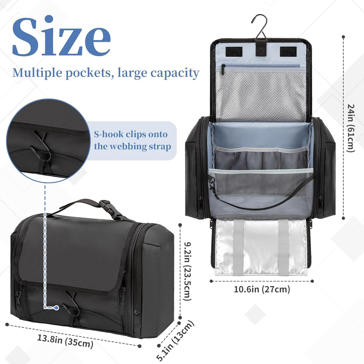 GDNasist Hanging Travel Toiletry Bag for Men, Large Hygiene Bag Organizer