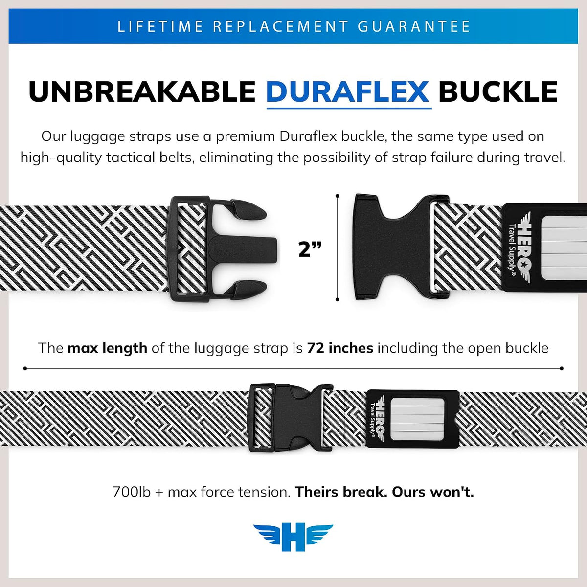 Hero Luggage Straps for Suitcases (2-Pack) Heavy-Duty Adjustable Luggage Belt with Duraflex Buckle & Built-in Luggage Tag – Checked Bag & Carry-on Travel Essentials