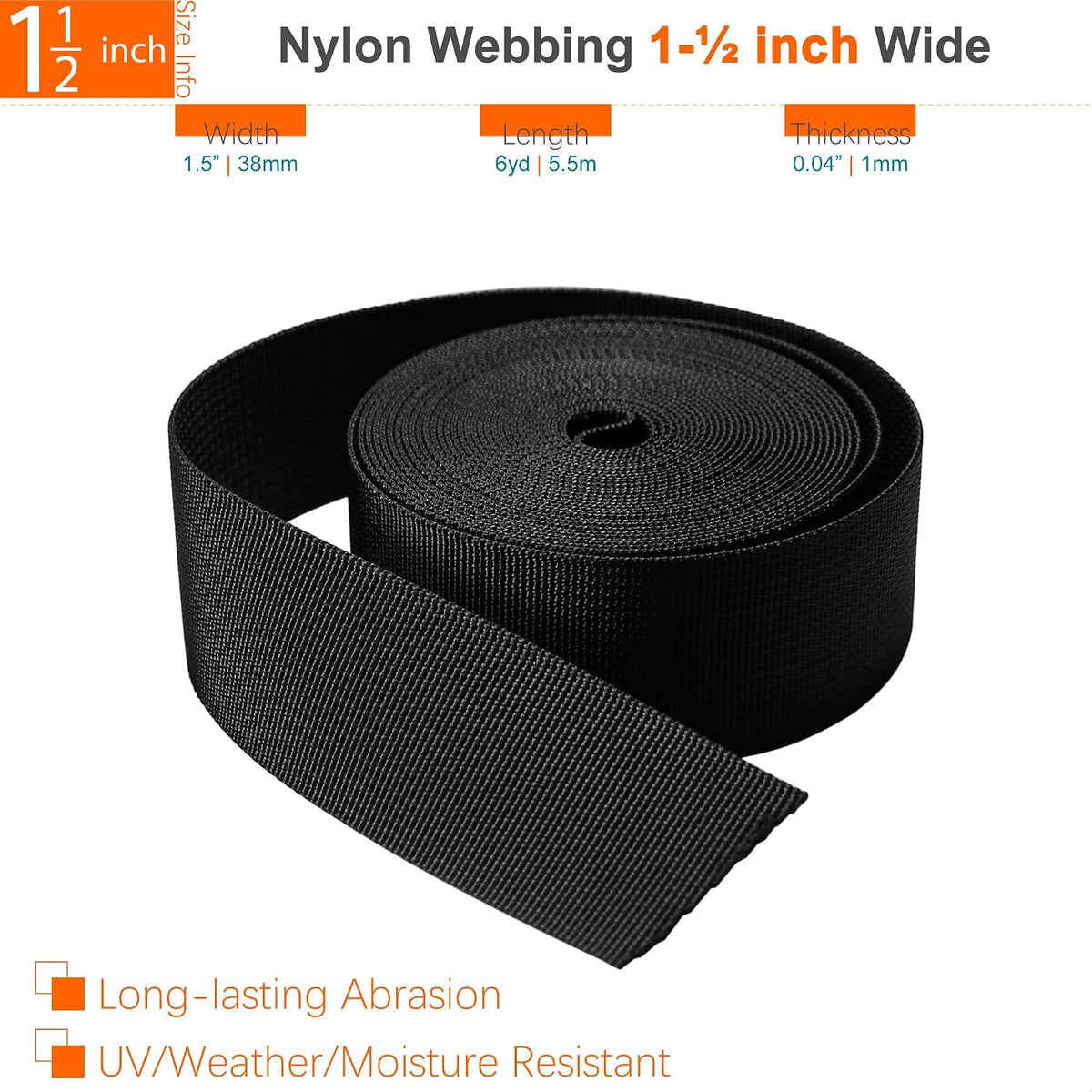 1-1/2" Straps and Buckles Set: 6 yard Nylon Webbing 1.5 inch (38 mm) Wide, 4 pack Side Release Buckle, 8 pcs Tri-Glide Sliders, Plastic Clip Fasteners Replacement Heavy Duty Dual Adjustable No Sew