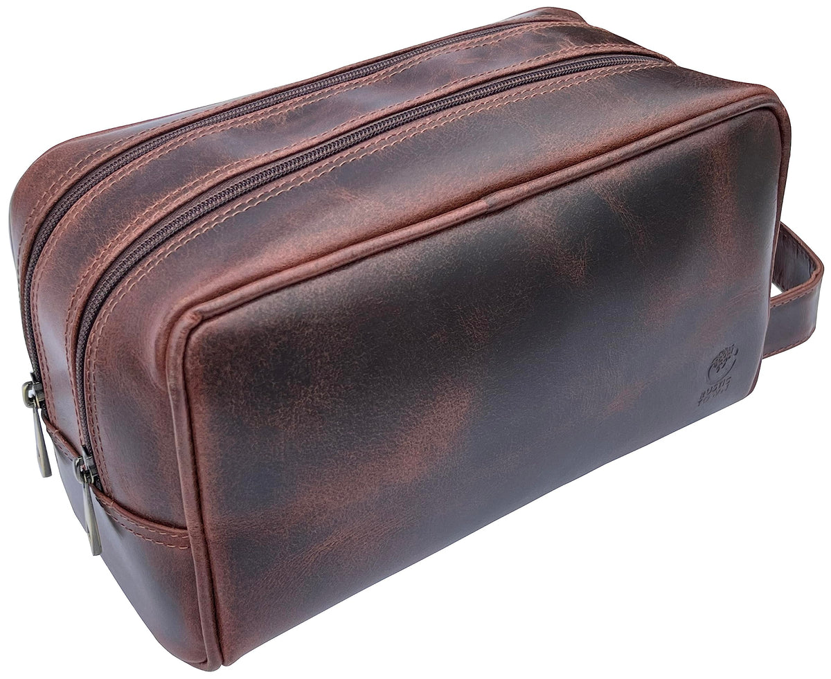 Leather Travel Toiletry Bag for Men, Full Grain Cosmetic Dopp Kit Organizer