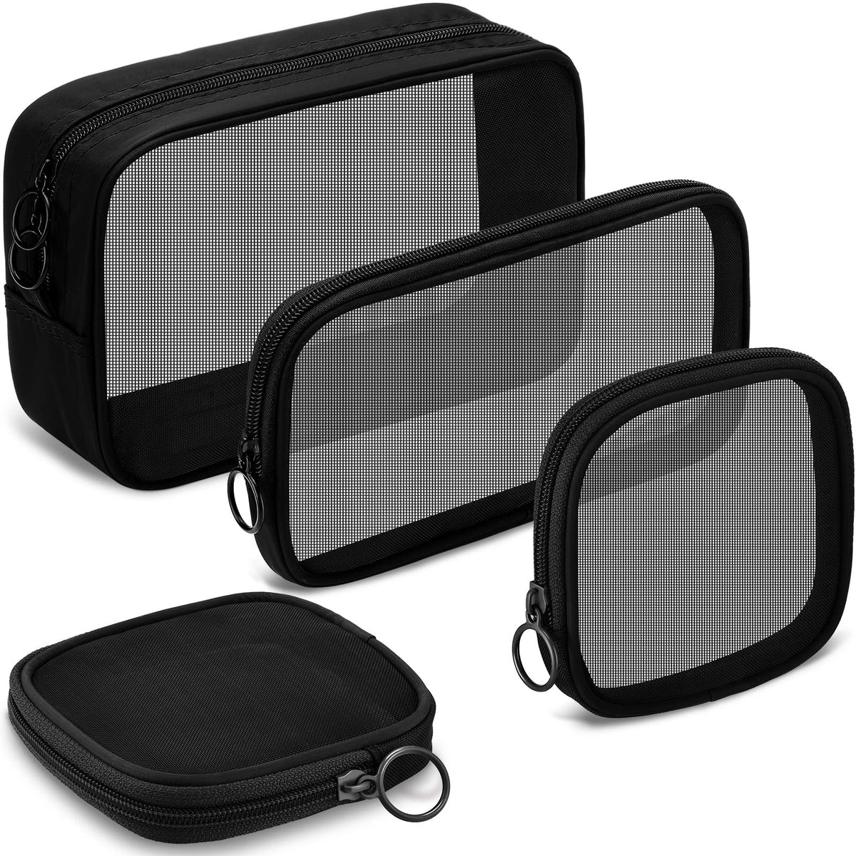 Weewooday 4Pcs Mesh Makeup Bag, Gray, Small, Large, Medium, Classic