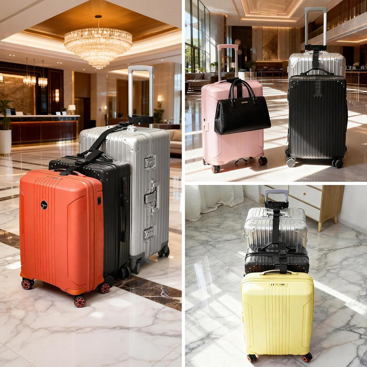 BILIONE 4 Pack Luggage Connector Straps,Connect 3 Suitcases & Add A Bag