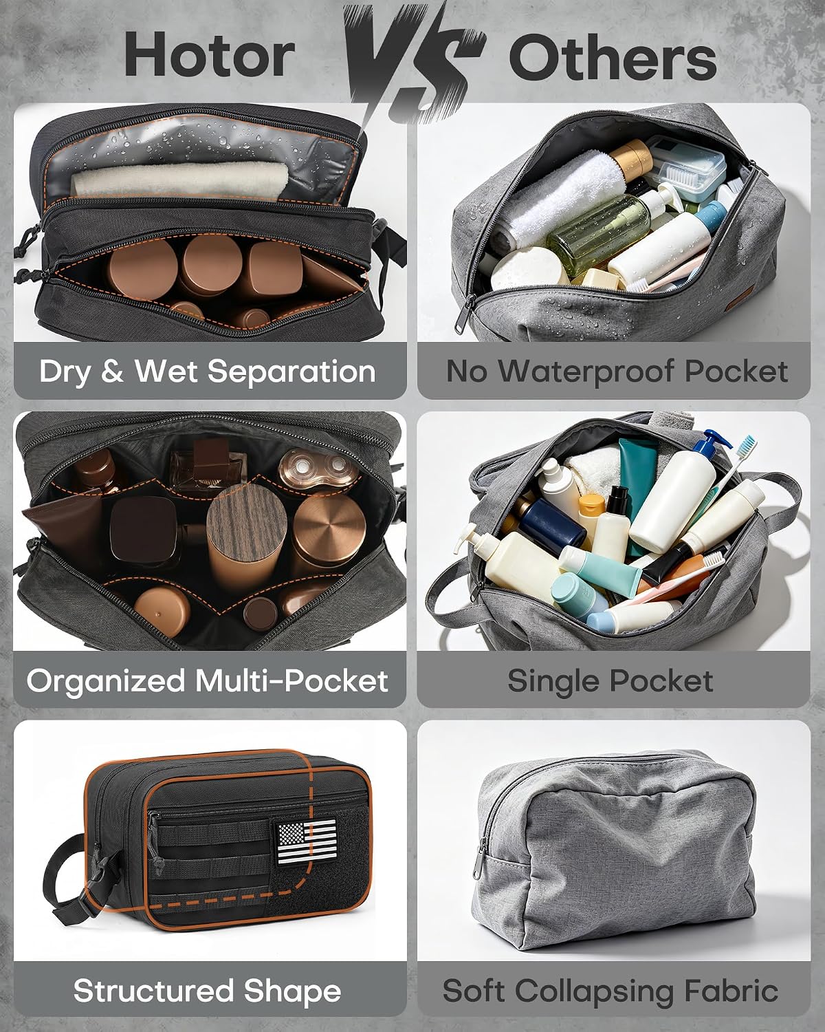 HOTOR Tactical Toiletry Bag Men, MOLLE Pouches, EDC Pouch, Medium, Black