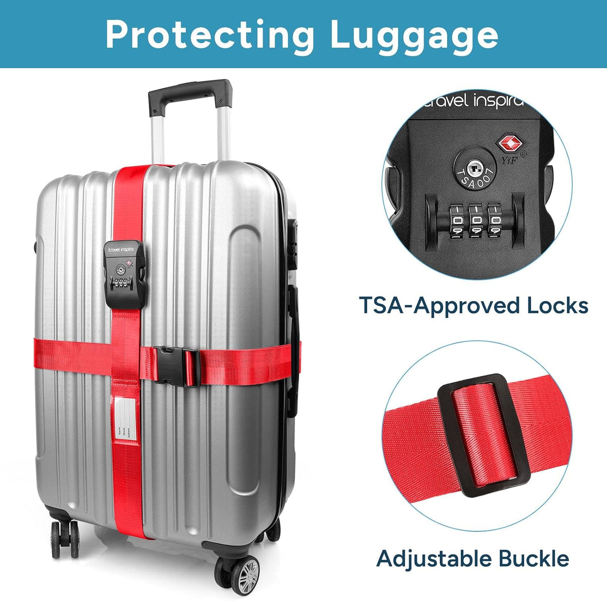 Travel Inspira Heavy Duty Luggage Straps with TSA Lock
