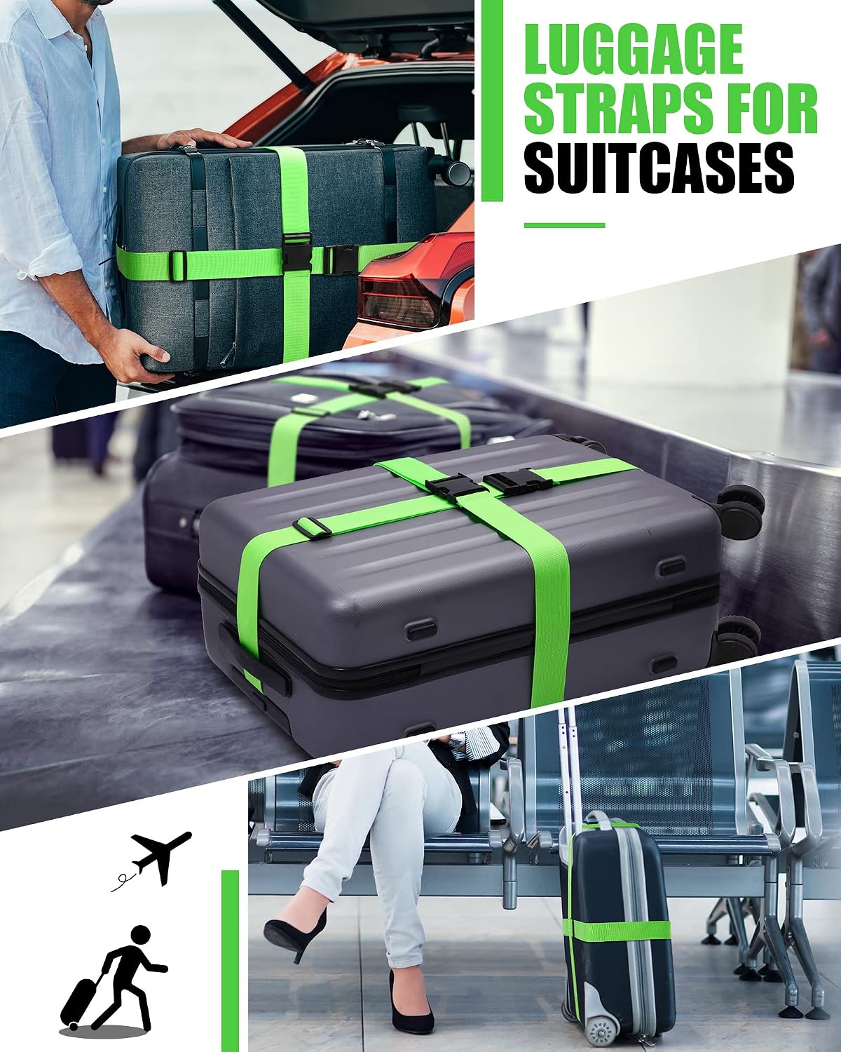 Saintrygo 12 Pack Luggage Straps for Suitcase TSA Approved Belts Wide Adjustable Packing Straps Travel Belts Accessories
