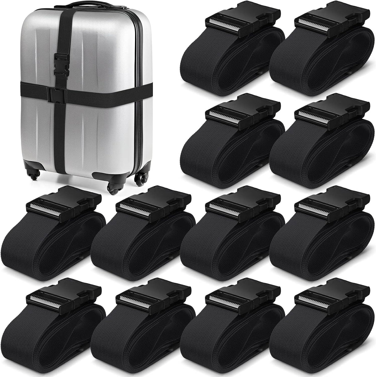 Eccliy 12 Pack Luggage Straps Suitcase Belts Wide Adjustable Packing Straps Travel Belts Accessories for Business Packing(Black)