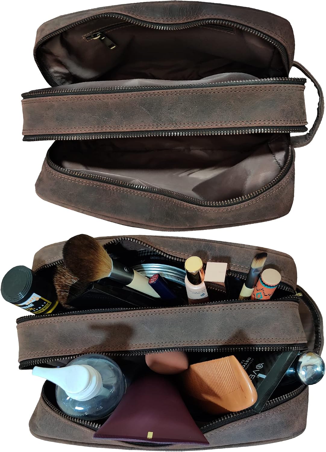 Leather Travel Toiletry Bag for Men, Full Grain Cosmetic Dopp Kit Organizer