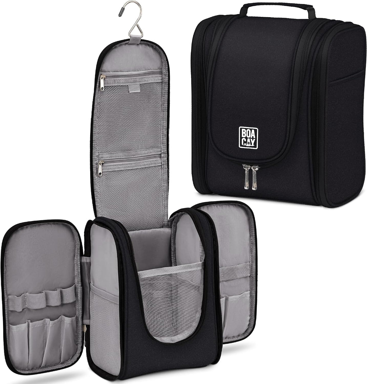 BOACAY Hanging Travel Toiletry Bag for Women and Men, Makeup Bag, Bathroom & Shower Organizer Kit for Accessories, Cosmetics, Travel Essentials