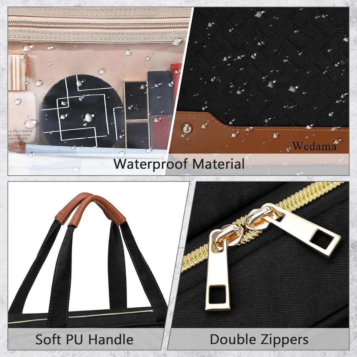 Wedama Toiletry Bag for Women, Hanging Travel Toiletry Bag with Jewelry Organizer Compartment Large Makeup Bag, PVC Waterproof Cosmetic Travel Bag for Travel Business Trips Camping Bathroom, Black