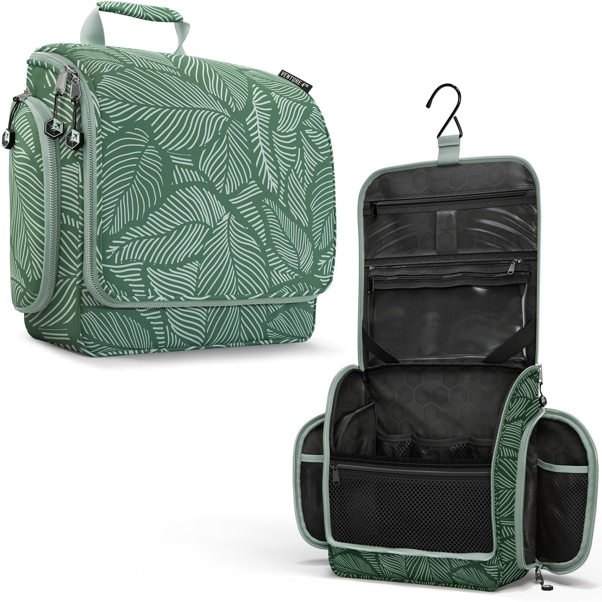 VENTURE 4TH Hanging Travel Toiletry Bag, 18 Compartments - Dark Green