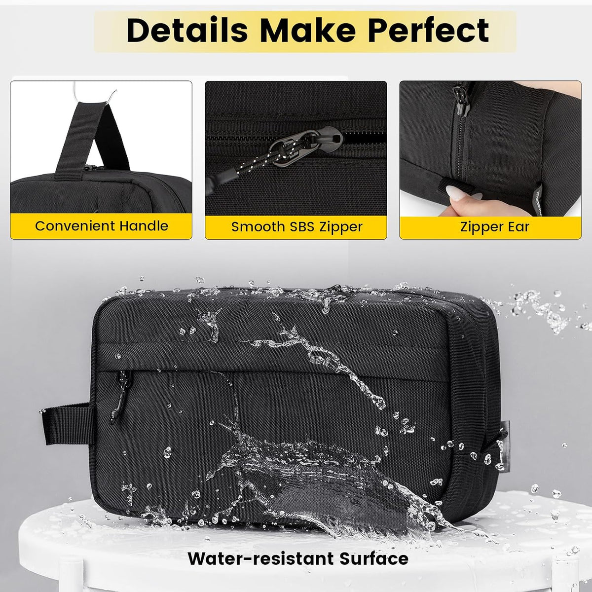 Vorspack Water Resistant Travel Toiletry Bag for Men Women - Large & Black