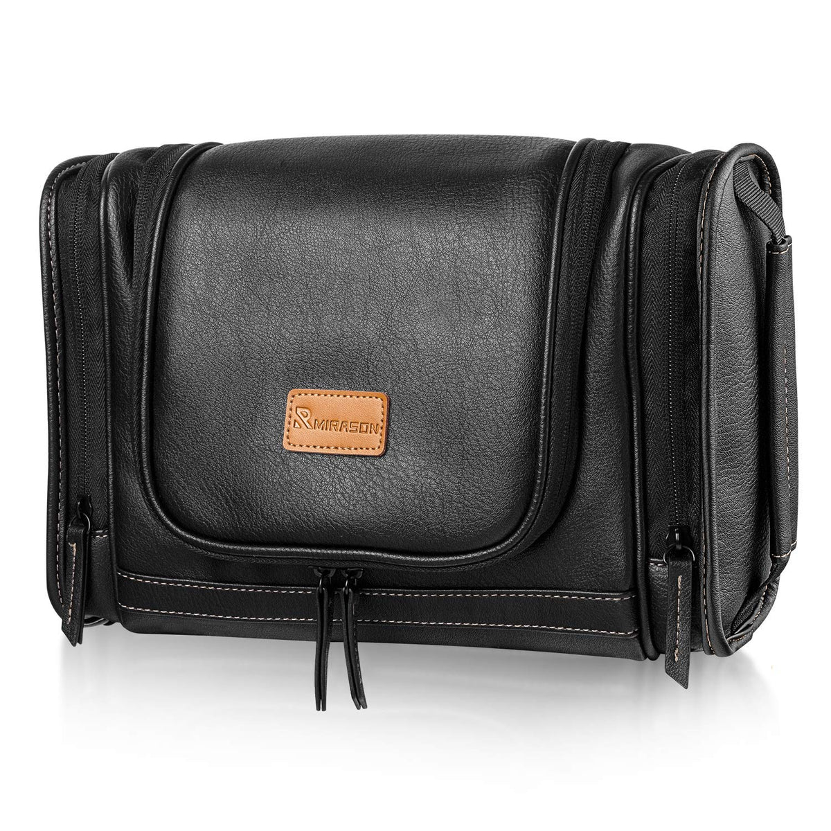 MIRASON Travel Toiletry Bag, Hanging Toiletry Bag for Men, Leather Travel Shower Bag for Toiletries Dopp Kit Bathroom Bag with Metal Hook, Gift for Men (Brown)