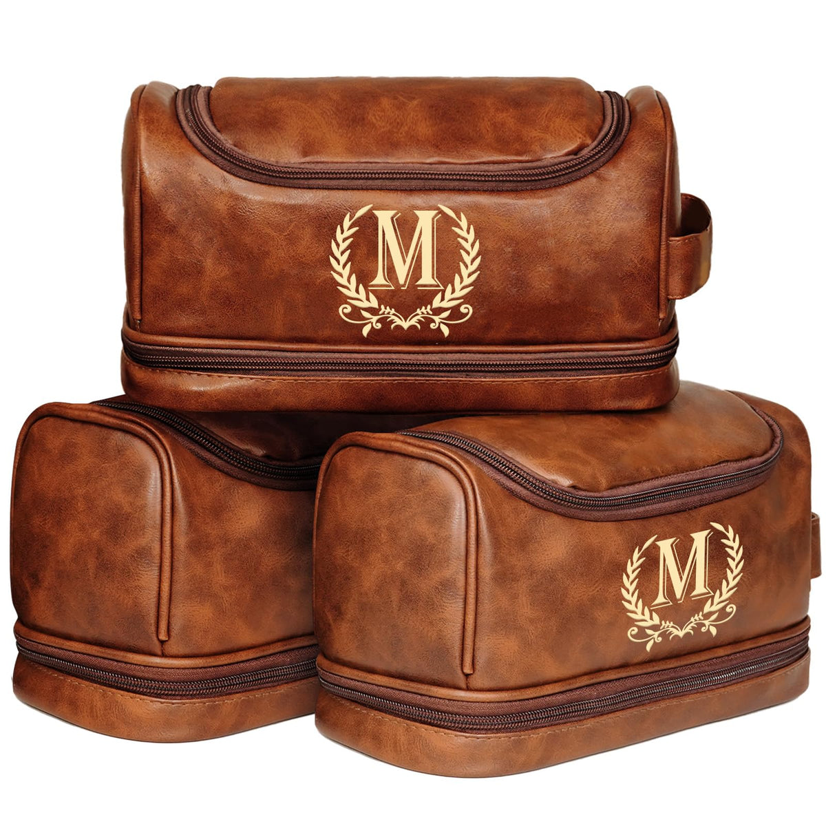 Father's Day Travel Toiletry Bag for Men, Leather Waterproof Shaving Kit Bag with Hanging Hook, Birthday Anniversary Christmas Presents for Father(DB-P)