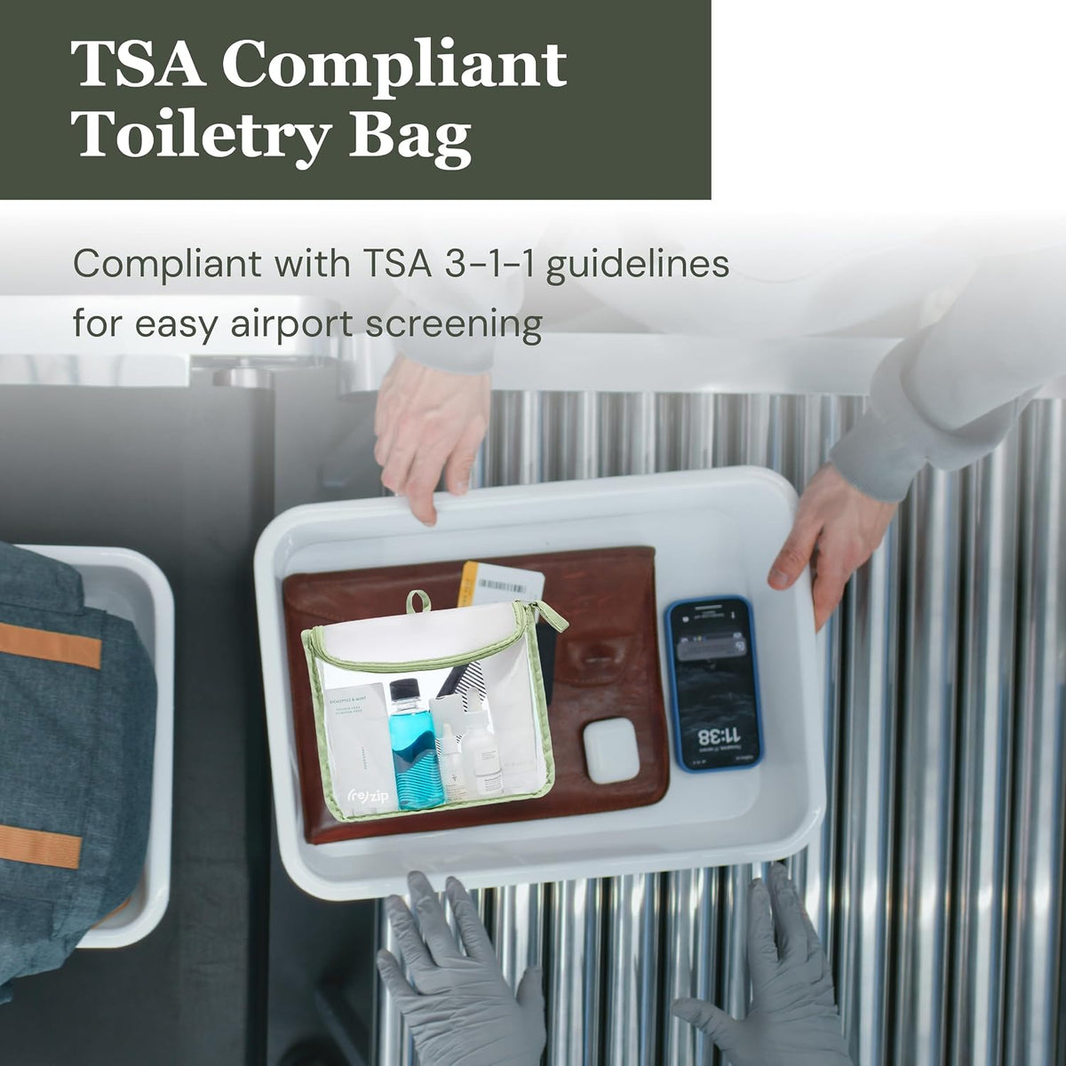 (re)zip Clear Quart Travel Toiletry & Cosmetic Bag, TSA Compliant - Sage