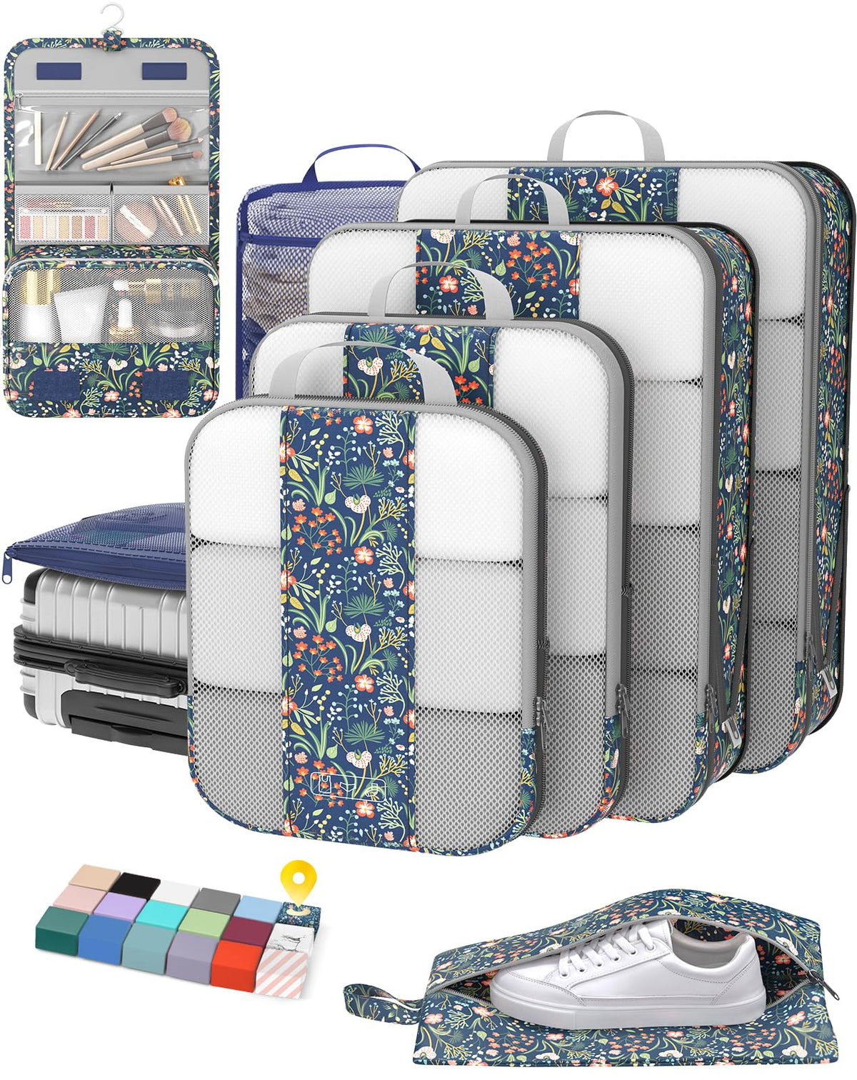 OlarHike 8 Set Compression Packing Cubes for Travel Gifts Mom Women,Airplane/Car/Cruise Travel Essentials,Compressible Expandable Space Saver Bags,Garment Bags with Over 1000 pcs Mesh Holes(Beige)