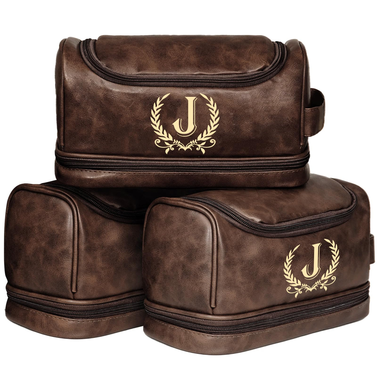 Father's Day Travel Toiletry Bag for Men, Leather Waterproof Shaving Kit Bag with Hanging Hook, Birthday Anniversary Christmas Presents for Father(DB-P)