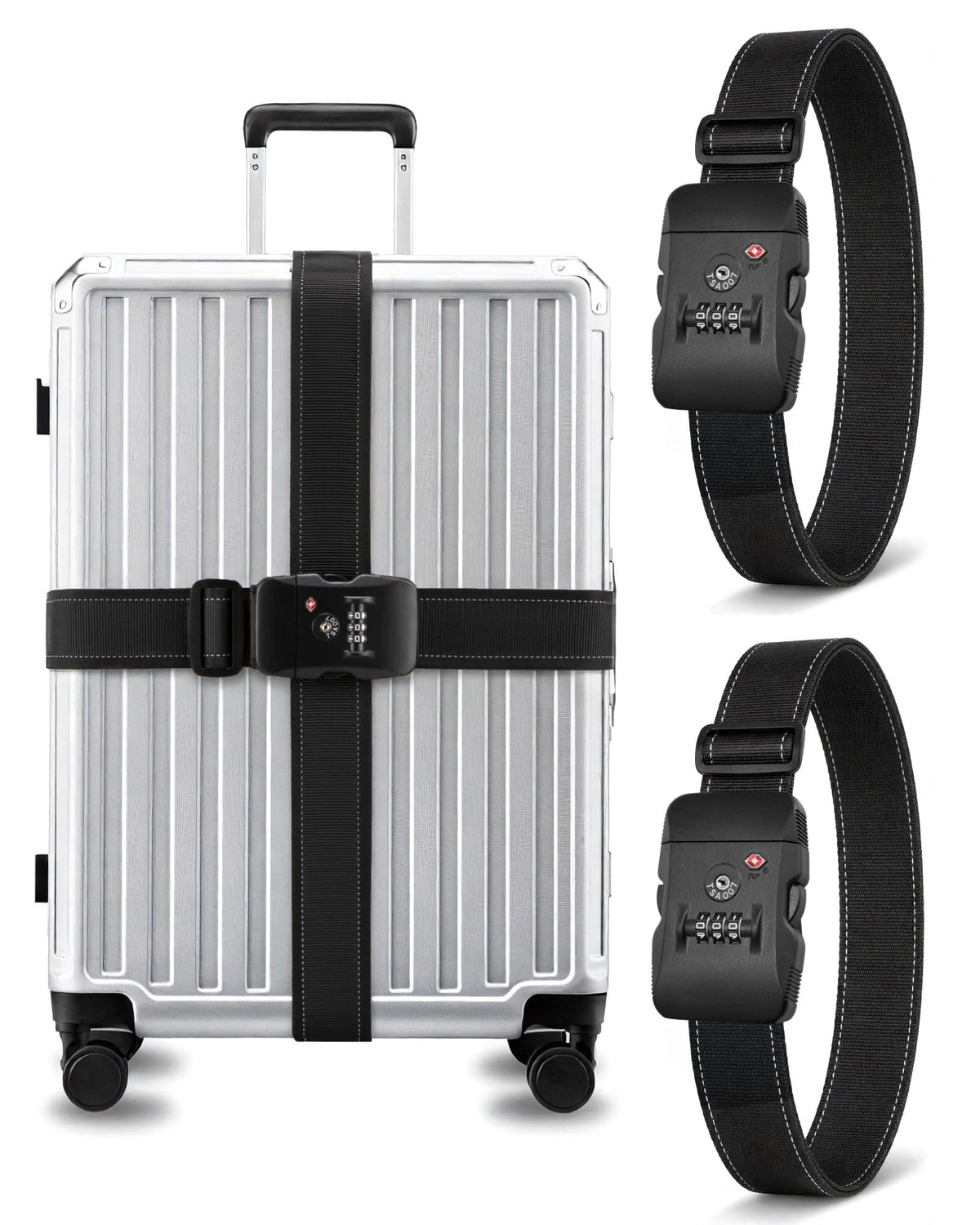 LUGGEX Luggage Straps TSA Approved, Adjustable Straps for Suitcases,Orange