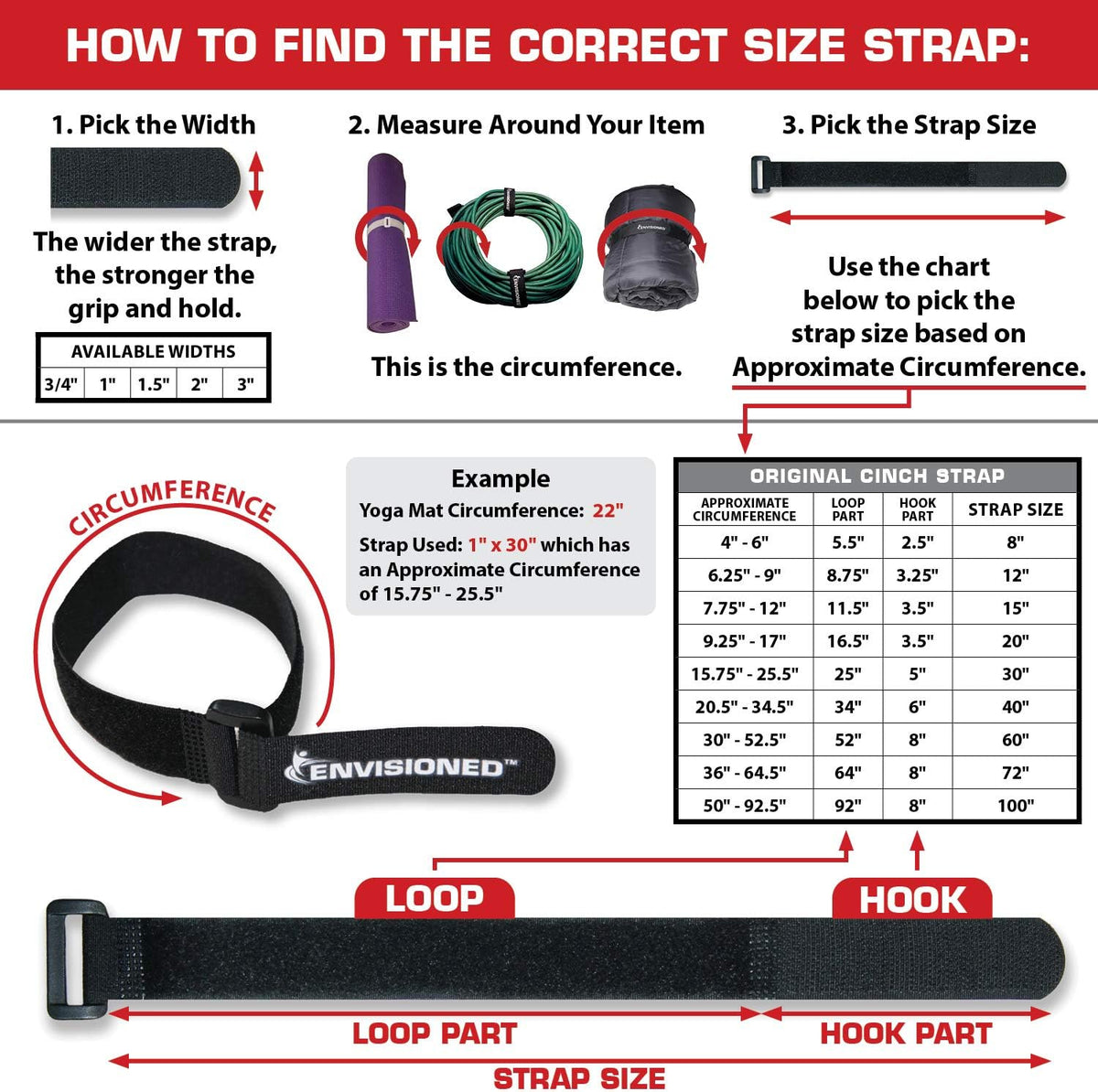 ENVISIONED Reusable Cinch Straps 2" x 40" - 6 Pack, Multipurpose Strong Gripping, Quality Hook and Loop Securing Straps (Black)