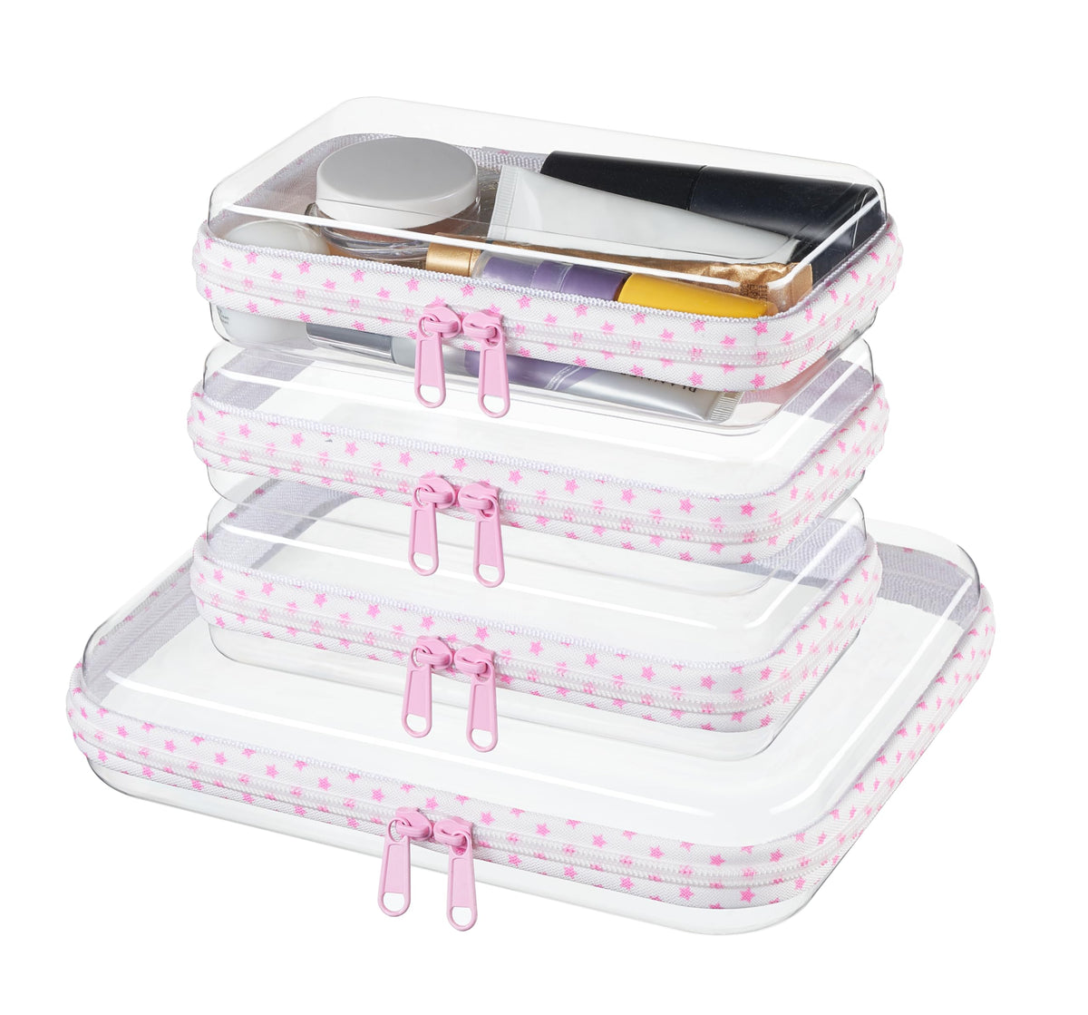 Clear Zipper Pouches, Hard Shell Zipper Case (M+3S)