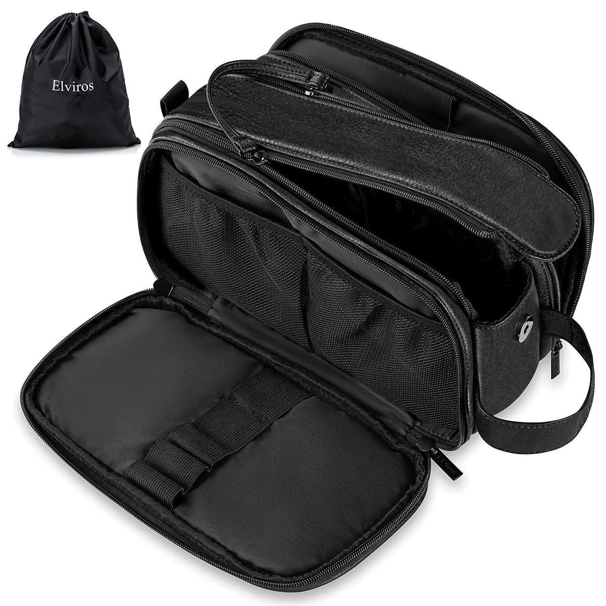 Elviros Toiletry Bag for Men PU Leather Shaving Dopp Kit (Large,Brown)